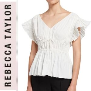 Rebecca Taylor Broomstick Ruffle Cotton Blend Blouse